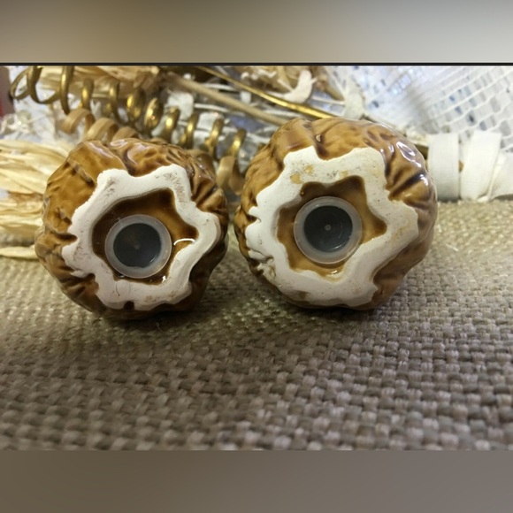 Walnut Ceramic Salt Pepper Shakers - Picture 3 of 5